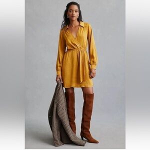 NWT - Anthropologie - Long-sleeve Mini Dress - in bronze - size small petite